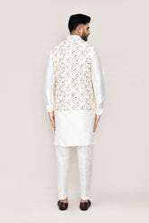 White Kurta with Straight Fit Pant And Jacket